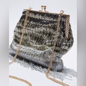 Zara Multi Color Heavily Beaded Fringe Evening Shoulder Bag Hand Pouch Pouch